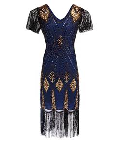 xxxiticat 1920s Vintage Kleid Damen Flapper Kleid Gatsby Pailletten Quasten Saum Cocktail Abschlussballkleid Abendkleid Party Kostüm Kleid(BE,2XL) von xxxiticat