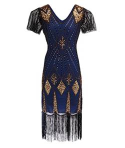 xxxiticat 1920s Vintage Kleid Damen Flapper Kleid Gatsby Pailletten Quasten Saum Cocktail Abschlussballkleid Abendkleid Party Kostüm Kleid(BE,XL) von xxxiticat