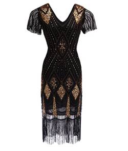 xxxiticat 1920s Vintage Kleid Damen Flapper Kleid Gatsby Pailletten Quasten Saum Cocktail Abschlussballkleid Abendkleid Party Kostüm Kleid(BL,3XL) von xxxiticat