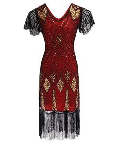 xxxiticat 1920s Vintage Kleid Damen Flapper Kleid Gatsby Pailletten Quasten Saum Cocktail Abschlussballkleid Abendkleid Party Kostüm Kleid(RE2,L) von xxxiticat