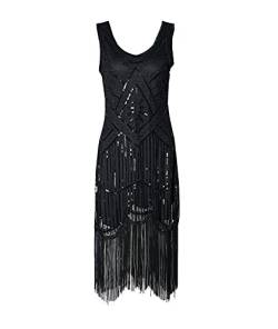 xxxiticat 1920s Vintage Kleid Damen Pailletten verschönert Quasten Falten Flapper Damen Mini Kleid Abendkleid Cocktail Party Kostüm Kleid(BL,L) von xxxiticat