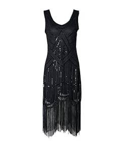 xxxiticat 1920s Vintage Kleid Damen Pailletten verschönert Quasten Falten Flapper Damen Mini Kleid Abendkleid Cocktail Party Kostüm Kleid(BL,XL) von xxxiticat