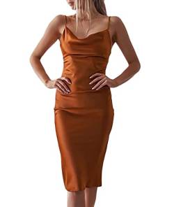 xxxiticat Damen Ärmellos Spaghetti Strap Satin Gabeln Kleid Cocktail Strand Abend Party Cowl Neck Midi Kleider(RU,XL) von xxxiticat