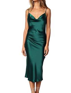 xxxiticat Damen Ärmelloses Satin Kleid Sexy Spaghetti Strap Backless Cocktail Ball Party Midi Kleid(GR2,XS) von xxxiticat