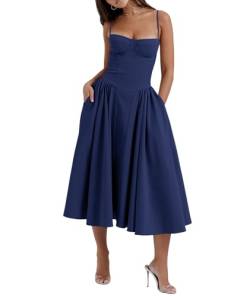 xxxiticat Damen Elegant Midi Ballkleider A-Linie Hochzeitskleid Abendkleider Sexy Neckholder Spaghetti Brautkleid Kleider Prinzessin Brautjungfer Kleid(ZQ,XL) von xxxiticat