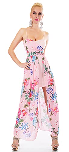 Italy Damen Mini Kleid Chiffon Schleppe geblümt Träger Party Fest Sommer 34-38 (Rosa) von xy