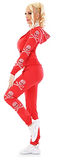 xy Damen Jogginganzug Sport Fitness Freizeit Jacke Hose Strass Nieten Skull Kapuze (Rot, m) von xy