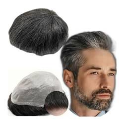 Mann Hippies Perücke, 0,04 PU-Haut-Poly-Prothesen-Toupet for Männer, Yanahair-Glatthaar-Ersatzsystem, 100% europäische Echthaar-Haarteile,Kostümparty-Perücke(Color:Black and grey) von yanli-2020