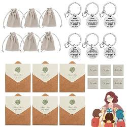 yeemeen Kindergarten Abschiedsgeschenk, 6Pcs Abschiedsgeschenk Kindergarten Schlüsselanhänger mit Herz, 6Pcs Kordelbeutel und 6Pcs Grußkarte mit Umschlag für Lehrer Geschenk Erzieherin Geschenk von yeemeen