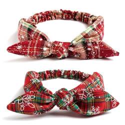 2 x elastisches Haarband für den Urlaub: karierte Haarreifen mit Weihnachtsschleife von yeeplant