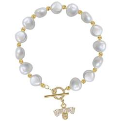 Damen Vintage Stretch Perlenarmband - Elegantes, schlichtes und drapiertes Design, Kunstperlen und Metall, Kein Edelstein von yeeplant