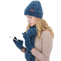 Einfarbiges süßes Thermo-Set – modische weiche Damen-Winterhandschuhe, Beanie-Mütze und Schal mit elastischem Komfort, 30, Baumwolle, Kein Edelstein von yeeplant