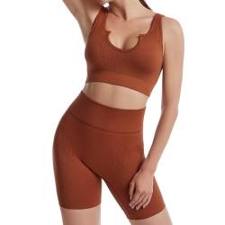 Elastisches, strapazierfähiges, geripptes Crop Top, modisch, Workout, einfach, atmungsaktiv, Yoga-Set, Shorts, 2-teilig, schnelltrocknend, S, Baumwolle, Ohne Edelstein von yeeplant