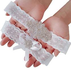 Elegantes Braut-Strumpfband mit Strasssteinen: 2 elastische Spitzen-Strumpfbänder für Damen, Hochzeit, Einheitsgröße, Baumwolle, Ohne Edelstein von yeeplant
