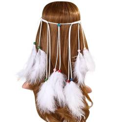Handgefertigtes Perlen-Stirnband für Damen: Boho-Kopfschmuck mit Kunstfedern, indischer Kopfschmuck von yeeplant