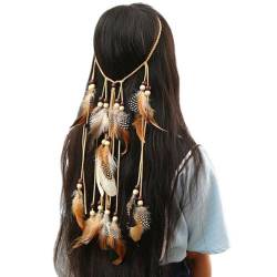 Handgefertigtes ethnisches Bohemian-Stirnband – weicher wiederverwendbarer Kopfschmuck, Festival-Kunstfeder-Haarband, indische dekorative Neuheit von yeeplant