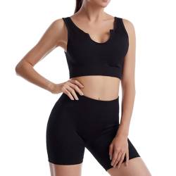 Schnell trocknendes, elastisches Crop Top Yoga-Shorts-Set, atmungsaktiv, modisch, 2-teiliges Workout-Outfit, gerippt, langlebig, einfach, S, Baumwolle, Ohne Edelstein von yeeplant