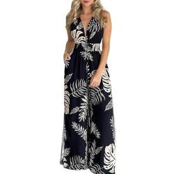 Strappy Summer Jumpsuit für Frauen: lässiger Polyester-Strampler mit Blattdruck, Nylon, atmungsaktiv, lange Hose, ärmellos, Einheitsgröße, Nylon von yeeplant