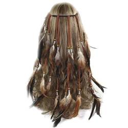 yeeplant Boho Chic Indischer Kopfschmuck mit Kunstfedern & rustikalen Holzperlen – Tribal Haarband für Kostümveranstaltungen von yeeplant