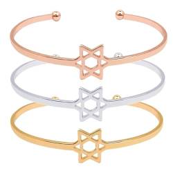 yeeplant Eleganter, dekorativer dünner Armreif, 3-teiliges Set: Armband für Damen, offener Stern, Eisen, Kein Edelstein von yeeplant