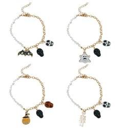 yeeplant Halloween-Armbänder mit Anhänger: Charm-Perlenkette aus Legierung, 4 Stück, Metalllegierung, Kein Edelstein von yeeplant