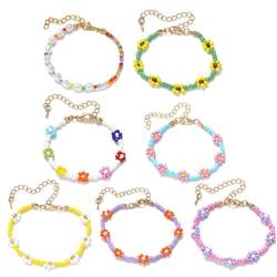 yeeplant Modisches Damen-Armband-Set – böhmische Perlenarmbänder mit Blume, 7 Stück, Perlen, Kein Edelstein von yeeplant