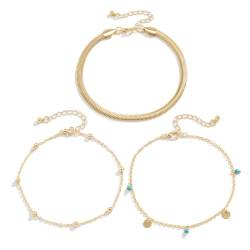 yeeplant Verstellbares Damen-Fußkettchen – Boho-Strand-Fußkettchen, Kette, 3-teiliges Set, zierlich, Eisen, Kein Edelstein von yeeplant