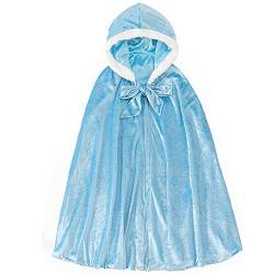 Kostüm für Mädchen Prinzessin ELSA Samt lang Umhang Mantel für Halloween Party Cosplay Winter mit Kapuze Gr Medium blau von yeesn