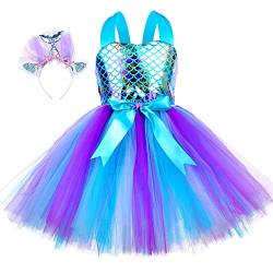 Prinzessinnen-Kostüm für Mädchen, Ballett, Tutu, Tüll, Pailletten, Regenbogen, Verkleidung, Hochzeit, Party, Halloween, Weihnachten, blau, 5-6 Jahre von yeesn