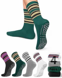 yeuG Rutschfeste Pilates-Socken mit Griffen für Frauen, Griffsocken für Yoga, Ballett, Barfußtraining, rutschfeste Sportsocken, A06-schwarz/dunkelgrün/grau/weiß, Small-Medium von yeuG