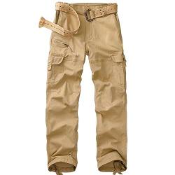 yeyity Cargohose Damen Hosen Multi Taschen Wanderhose Outdoorhose Baumwolle Arbeitshose Jogginghose Relaxed-Fit Trekkinghose Militär Hose Streetwear(Khaki,2087,34) von yeyity