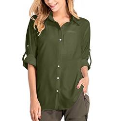 yeyity Damen Hemdbluse UV Schutz Langarmshirt Damen Schnell Trocknende Sport Shirts Wandershirt Safari Casual Button Up Tops Strandurlaub Elegant Bluse（5019,Amy Green,L von yeyity