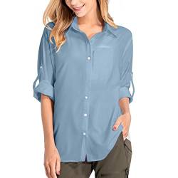 yeyity Damen Hemdbluse UV Schutz Langarmshirt Damen Schnell Trocknende Sport Shirts Wandershirt Safari Casual Button Up Tops Strandurlaub Elegant Bluse（5019,Blue,2XL von yeyity