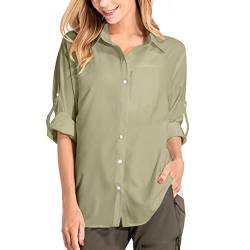 yeyity Damen Hemdbluse UV Schutz Langarmshirt Damen Schnell Trocknende Sport Shirts Wandershirt Safari Casual Button Up Tops Strandurlaub Elegant Bluse（5019,Khaki,L von yeyity