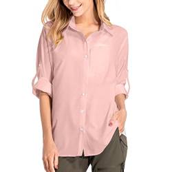 yeyity Damen Hemdbluse UV Schutz Langarmshirt Damen Schnell Trocknende Sport Shirts Wandershirt Safari Casual Button Up Tops Strandurlaub Elegant Bluse（5019,Pink,L von yeyity