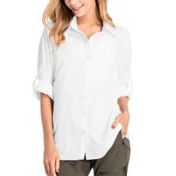 yeyity Damen Hemdbluse UV Schutz Langarmshirt Damen Schnell Trocknende Sport Shirts Wandershirt Safari Casual Button Up Tops Strandurlaub Elegant Bluse（5019,White,2XL von yeyity