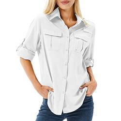 yeyity Hemd Damen UPF 50+ UV Schutz Langarmshirt Damen Outdoor Schnelltrocknend Sommer Shirts Safari Kleidung Wanderhemd Casual Button Down Tops(5071,White,XS) von yeyity