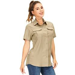 yeyity Hemdbluse Damen Kurzarm UV Schutz Wander Shirt Damen Atmungsaktiv Safari Hemd Schnelltrocknende Outdoorhemd,Sommer Tops (5076,Khaki,M) von yeyity