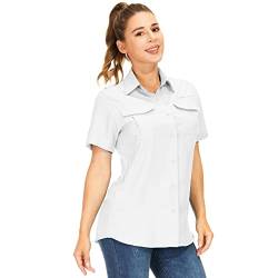 yeyity Hemdbluse Damen Kurzarm UV Schutz Wander Shirt Damen Atmungsaktiv Safari Hemd Schnelltrocknende Outdoorhemd,Sommer Tops (5076,White,M) von yeyity