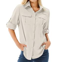 yeyity Hemdbluse Damen UPF 50+ UV Schutz Langarmshirt Damen Outdoor Wanderhemd Safari Kleidung Damen Atmungsaktiv Quick Dry Casual Tops Sport Oberteile(5071,Light Khaki,2XL) von yeyity