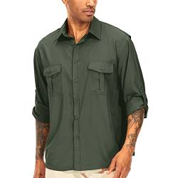 yeyity Herren Hemd Langarm Outdoor Freizeithemden für Herren UPF50+ UV-Schutz Safari Hemd Schnelltrocknendes Funktionshemd für Wandern Angeln Trekking(5065,Amy Green,XXL) von yeyity