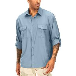 yeyity Herren Hemd Langarm Outdoor Freizeithemden für Herren UPF50+ UV-Schutz Safari Hemd Schnelltrocknendes Funktionshemd für Wandern Angeln Trekking(5065,Blue,3XL) von yeyity