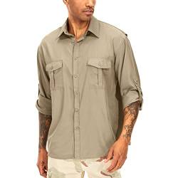 yeyity Herren Hemd Langarm Outdoor Freizeithemden für Herren UPF50+ UV-Schutz Safari Hemd Schnelltrocknendes Funktionshemd für Wandern Angeln Trekking(5065,Khaki,XL) von yeyity