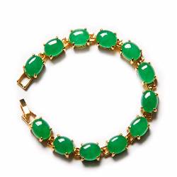 yigedan Damen-Armband 18 KGP, vergoldet, mit echten, eiförmigen Jade-Steinen von yigedan