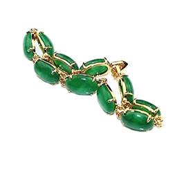 yigedan Damen-Armband 18 KGP vergoldet eiförmig grüner Jade Naturstein von yigedan