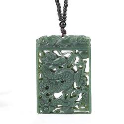 yigedan Natural Green Jade A Dragon Phoenix Heart-Shaped Amulet Mens Pendant Necklace von yigedan