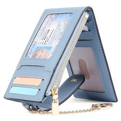 Damen RFID-blockierende Geldbörse, minimalistisch, klein, kompakt, Leder, Bifold Multi-Kartenetui, Damen, schlank, dünn, Clutch, Kreditkarten, Organizer, Tasche mit transparentem von yiijay