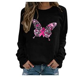 Brustkrebs Sweatshirt Damen Pink Ribbon Shirt Breast Cancer Awareness Pullover Bänder Pink Geschenke für Brustkrebsprävention/ -behandlung/ -überlebende von yiouyisheng