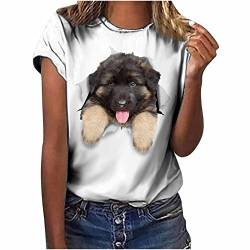 Damen T-Shirt 3D Hund Drucken Kurzarm Rundhals Shirt, Tshirt Damen Sommer Casual Top, Oberteile Damen Lustiges T-Shirt Lässige lockere Passform T-Shirts von yiouyisheng