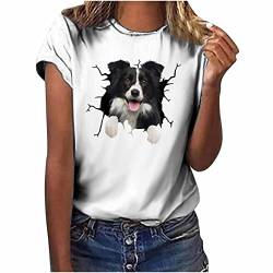 Damen T-Shirt 3D Hund Katze Drucken Kurzarm Rundhals Shirt, Tshirt Damen Sommer Casual Top, Oberteile Damen Lustiges T Shirt mit Tiermotiv Lässige T-Shirts von yiouyisheng